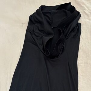 Elegant Black Cowl Neck Dress sides are open skin
